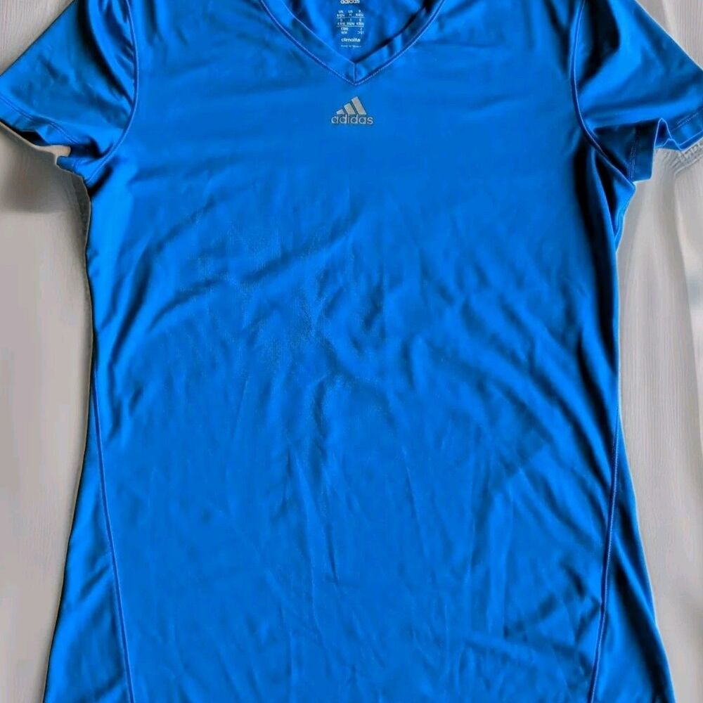 Adidas Climalite Women's V-neck Short Sleeve Workout Aqua Blue Tank Top Size M